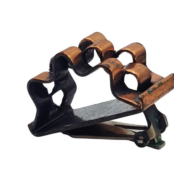 Retro Renoir Copper Half Hoop Clip On Earrings Vintage 50s Textured Dome Chunky - Picture 5 of 5